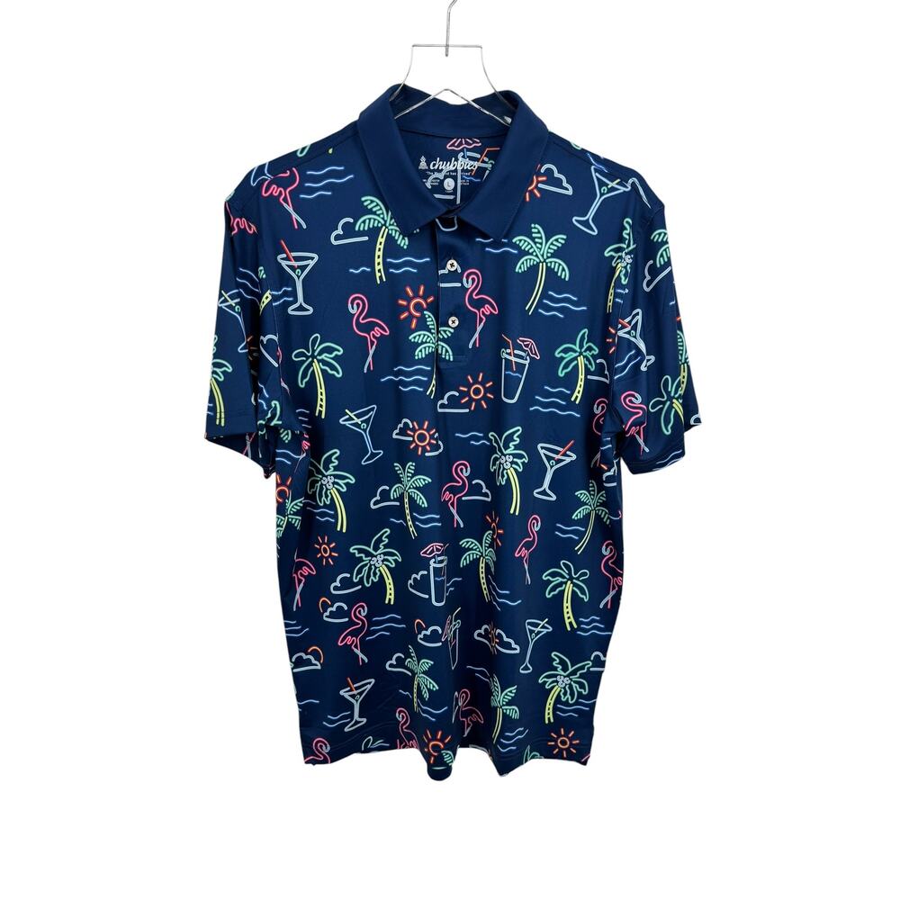 Chubbies The Neon Light polo shirt men's L performance golf flamingo cocktails